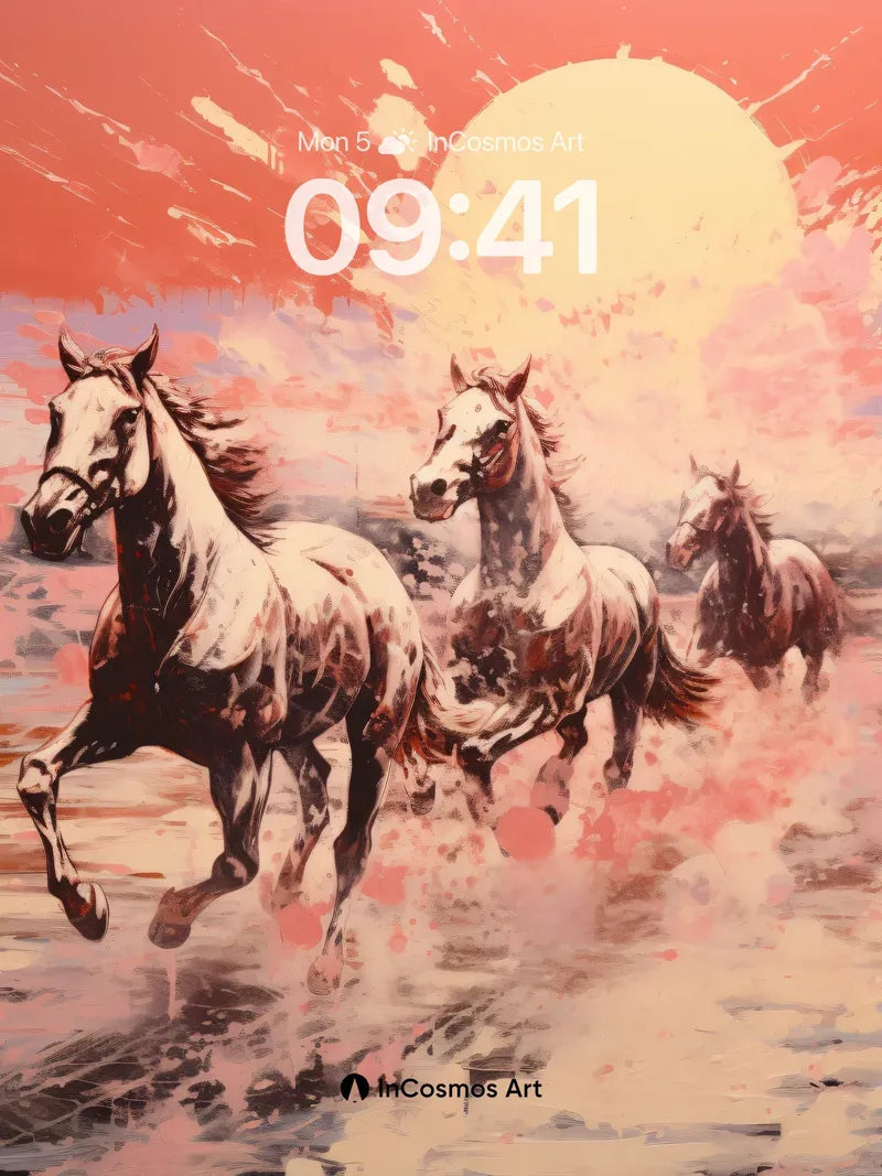 Sunset Gallop Wallpaper with Painted Horses