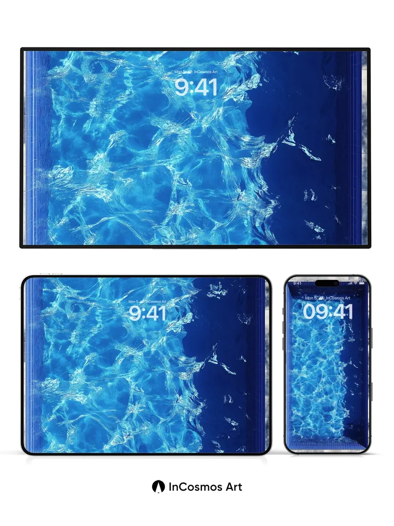 Calm Waterlight Wallpaper with Deep Blue Grid