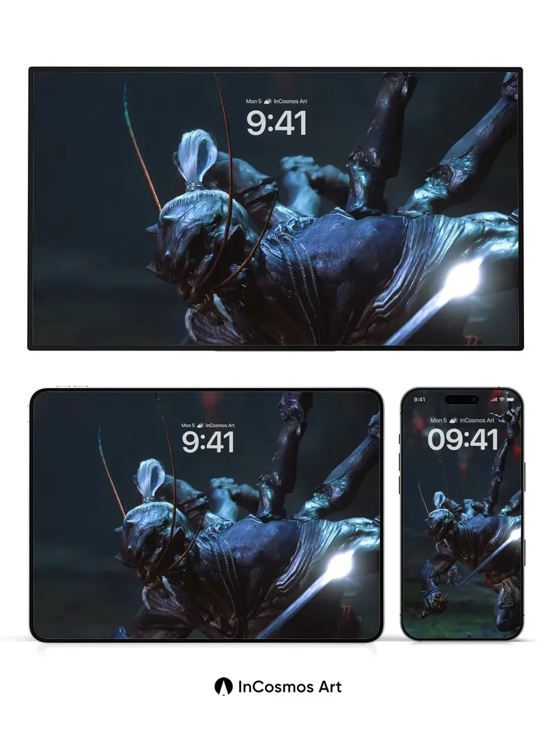 Shadowed Warrior Wallpaper with Glowing Blade