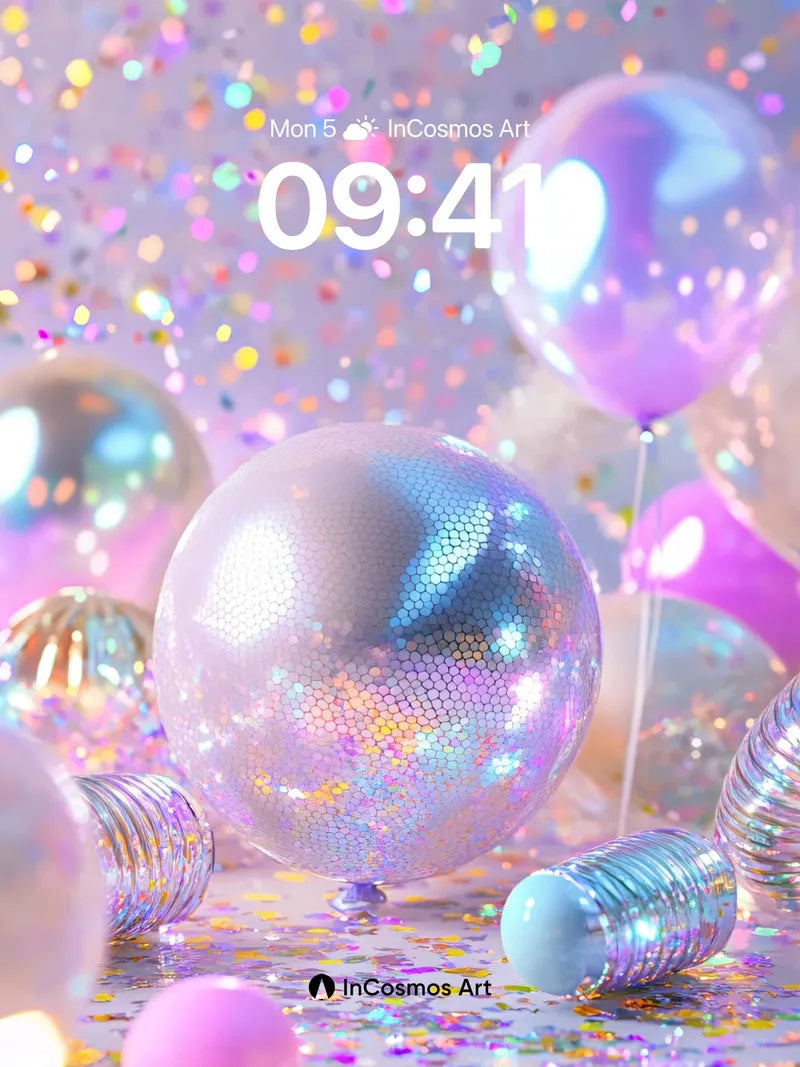 Luminous Confetti Wallpaper with Iridescent Balloons wallpaper for iPhone, iPad & Mac