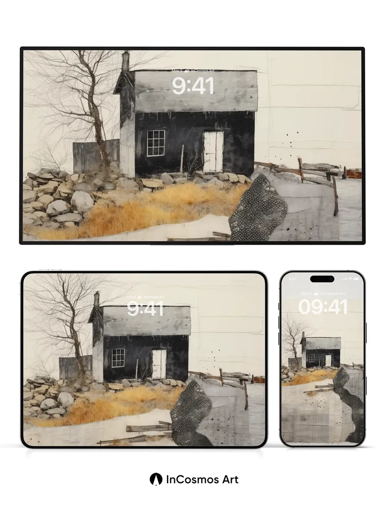 Winter Silence Wallpaper with Stone and Shadow