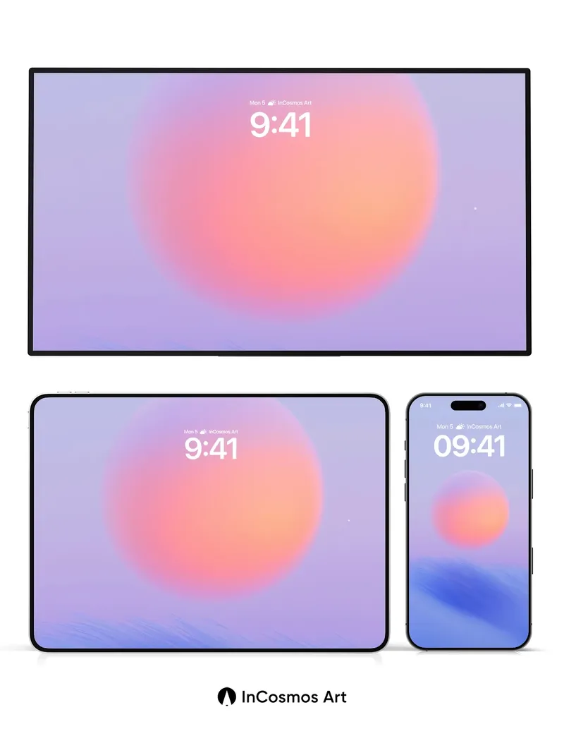 Serene Horizon Wallpaper with Floating Sun