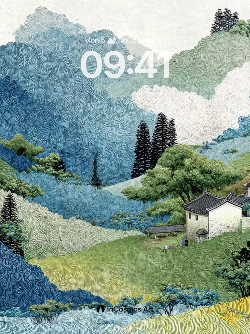 Serenity Valley Wallpaper with Ink-Washed Hills