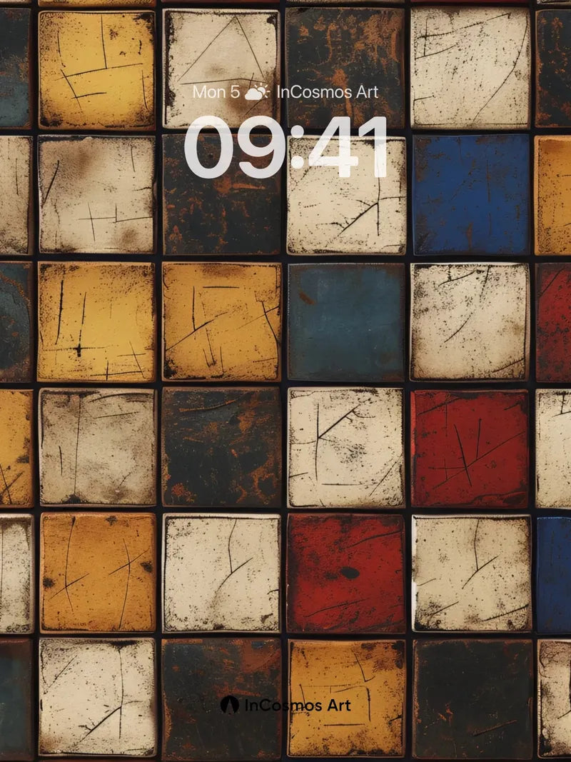 Rustic Grid Wallpaper with Scratched Color Blocks