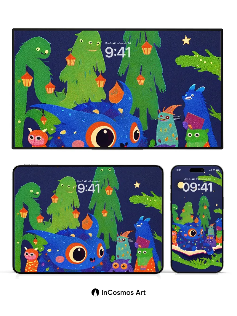 Whimsical Forest Wallpaper with Storybook Creatures