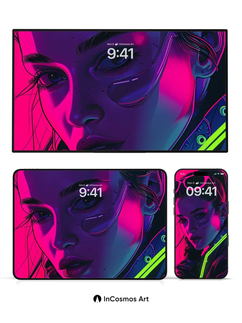 Neon Pulse Wallpaper with Electric Gaze