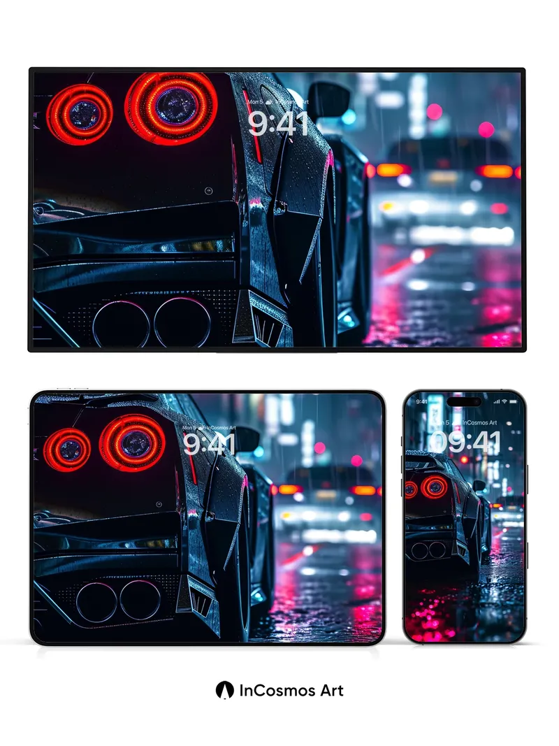 Neon Drizzle Wallpaper with Wet Asphalt Pulse