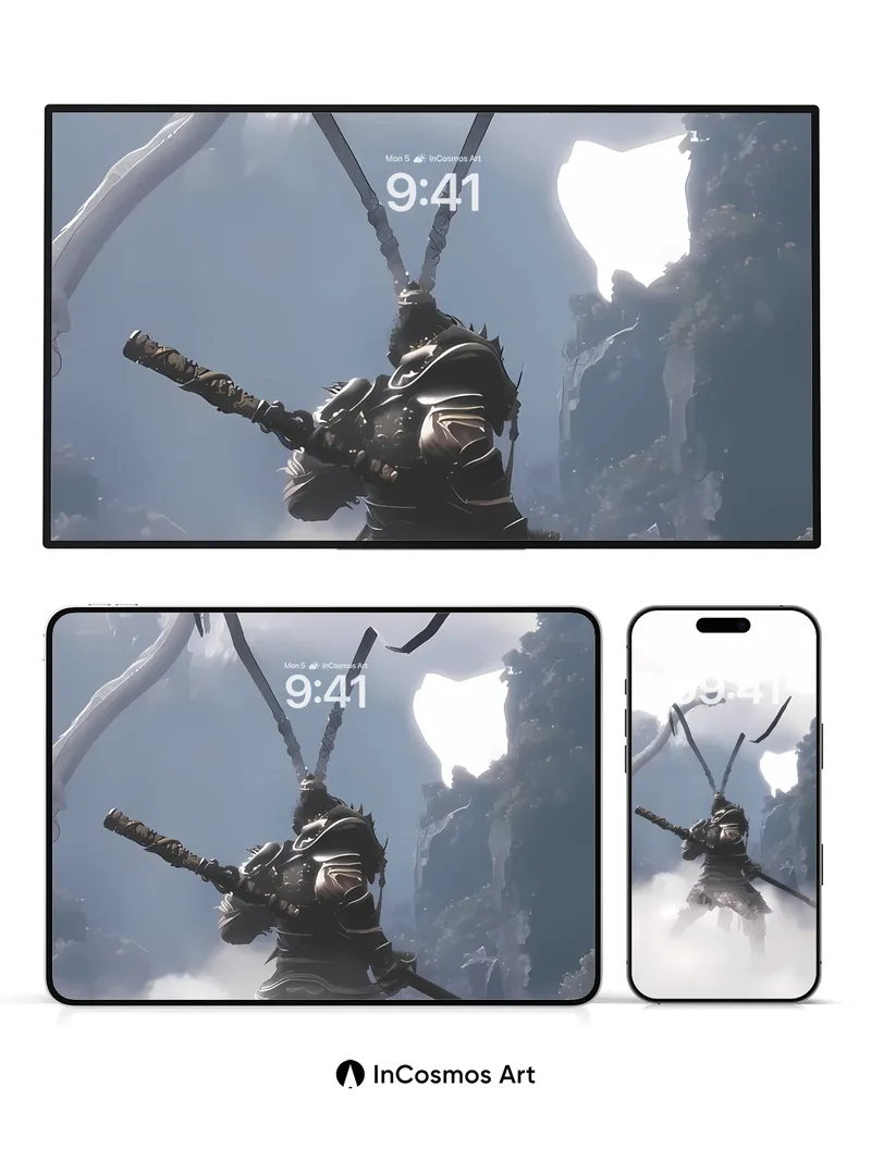 Ethereal Warrior Wallpaper with Celestial Dragon