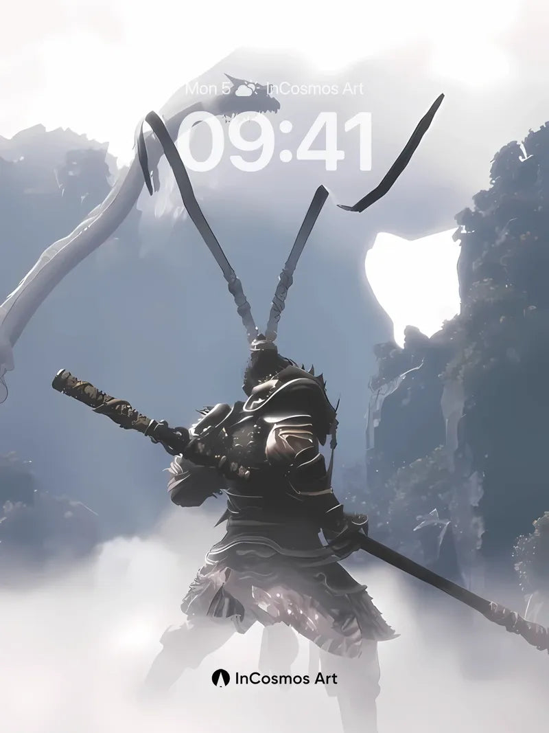 Ethereal Warrior Wallpaper with Celestial Dragon