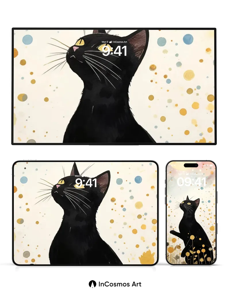 Midnight Whispers Wallpaper with Golden Dots