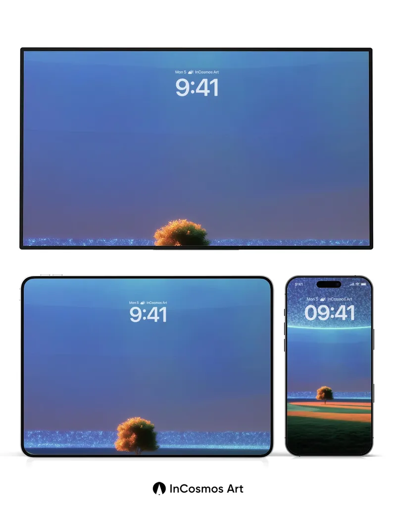 Stellar Horizon Wallpaper with Solitary Tree