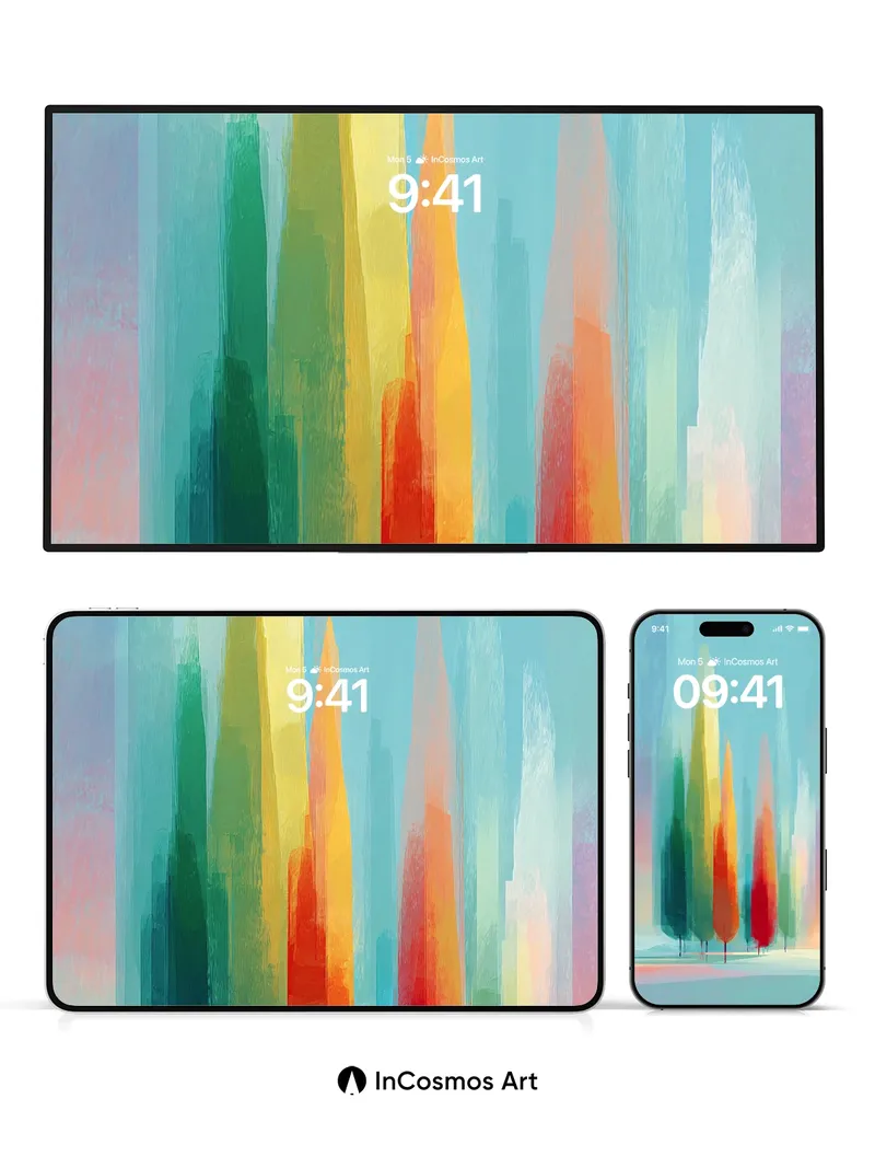 Crimson Whisper Wallpaper with Color-Blurred Trees