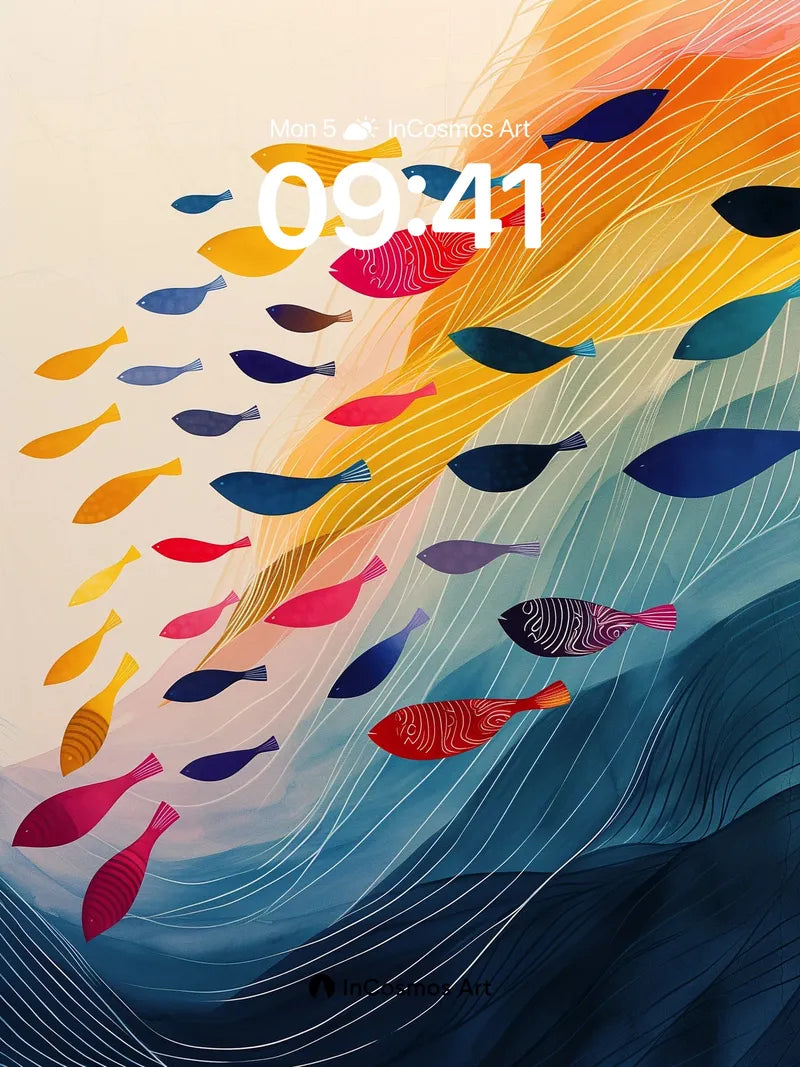 Oceanic Current Wallpaper with Swirling Fish