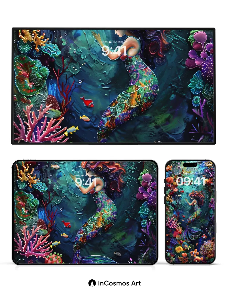 Luminous Abyss Wallpaper with Mythic Mermaid