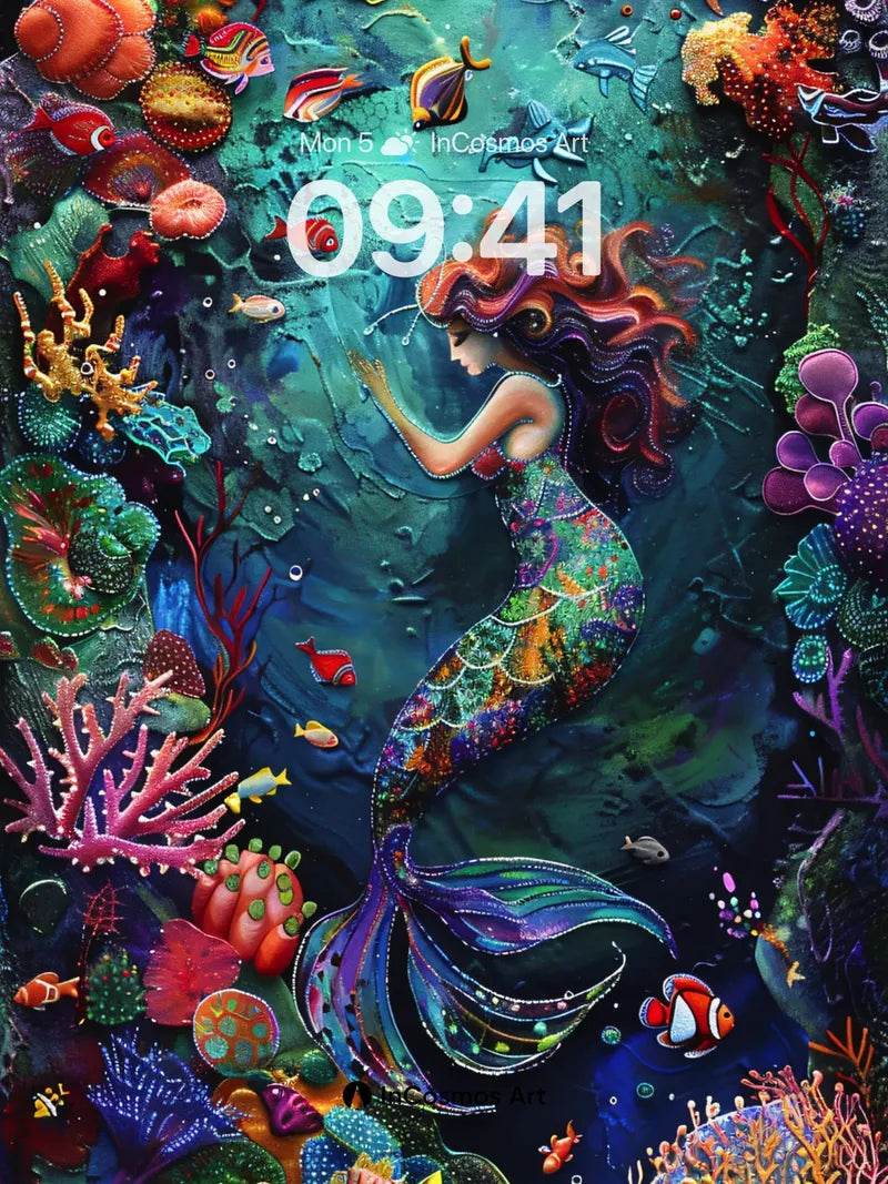 Luminous Abyss Wallpaper with Mythic Mermaid
