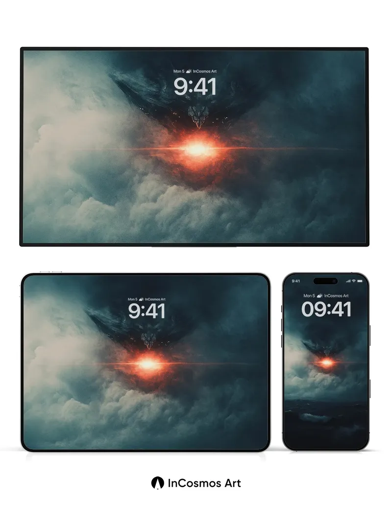 Ominous Skyfall Wallpaper with Glowing Core