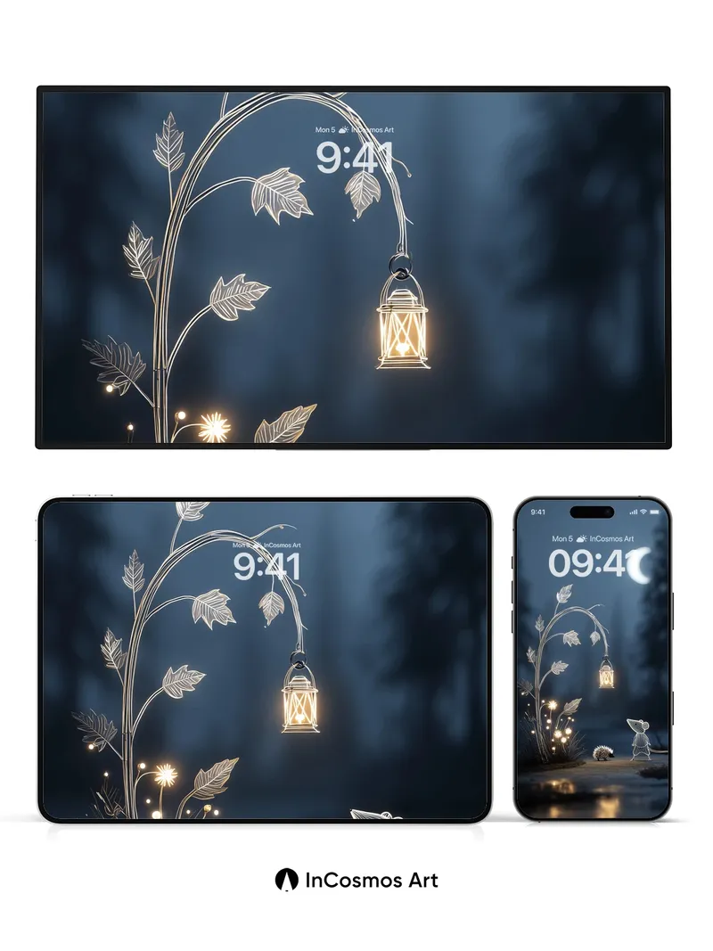 Luminous Forest Wallpaper with Wireframe Whimsy