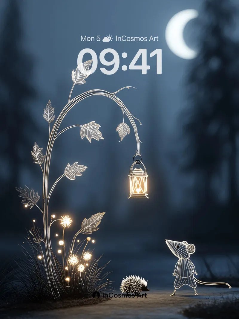 Luminous Forest Wallpaper with Wireframe Whimsy
