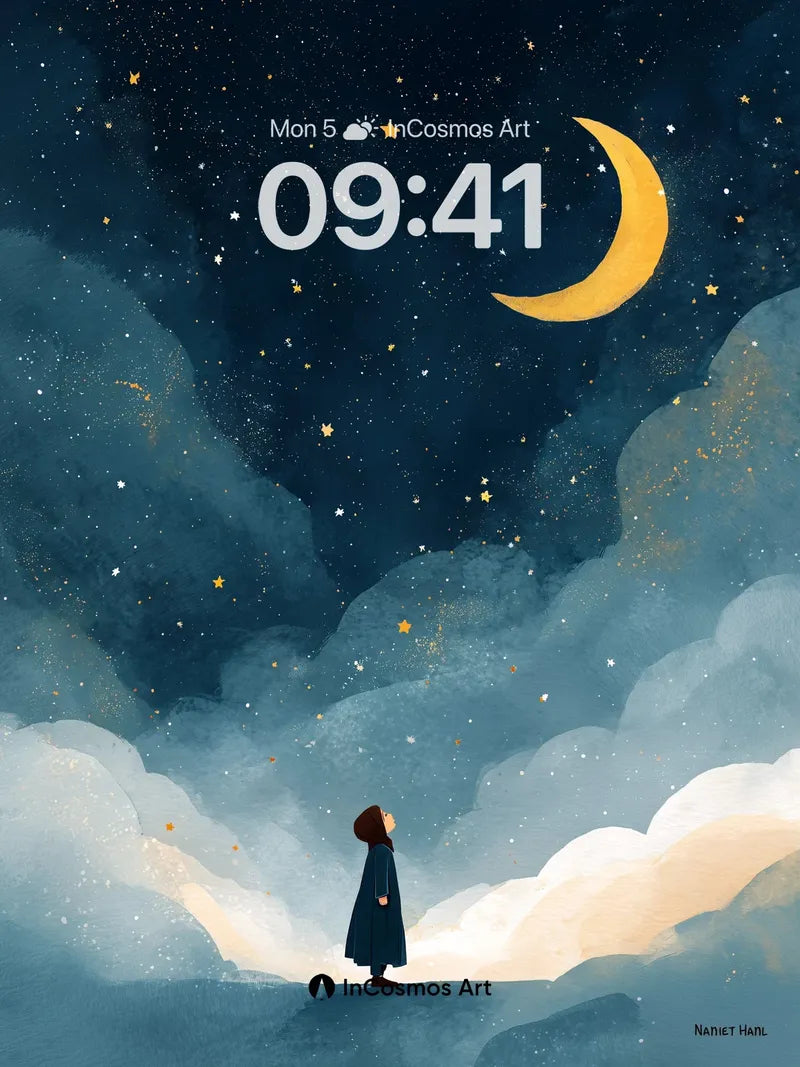 Serenity Moonlit Wallpaper with Star-Scattered Clouds wallpaper for iPhone, iPad & Mac