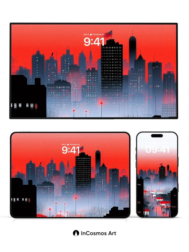 Crimson Horizon Wallpaper with Silent City Pulse