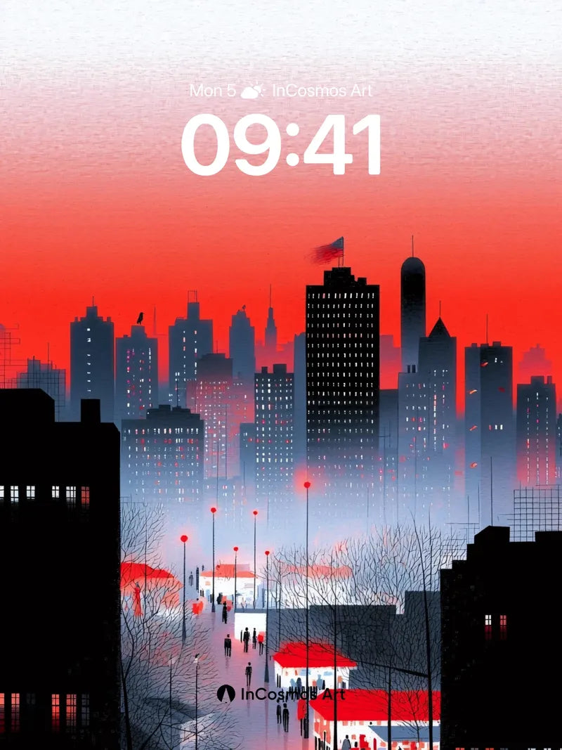 Crimson Horizon Wallpaper with Silent City Pulse