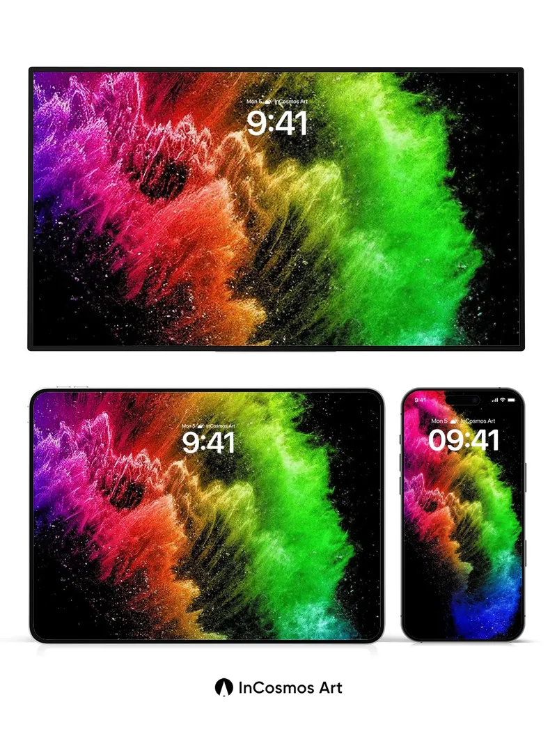 Cosmic Rainbow Explosion Wallpaper with Starlight Dust