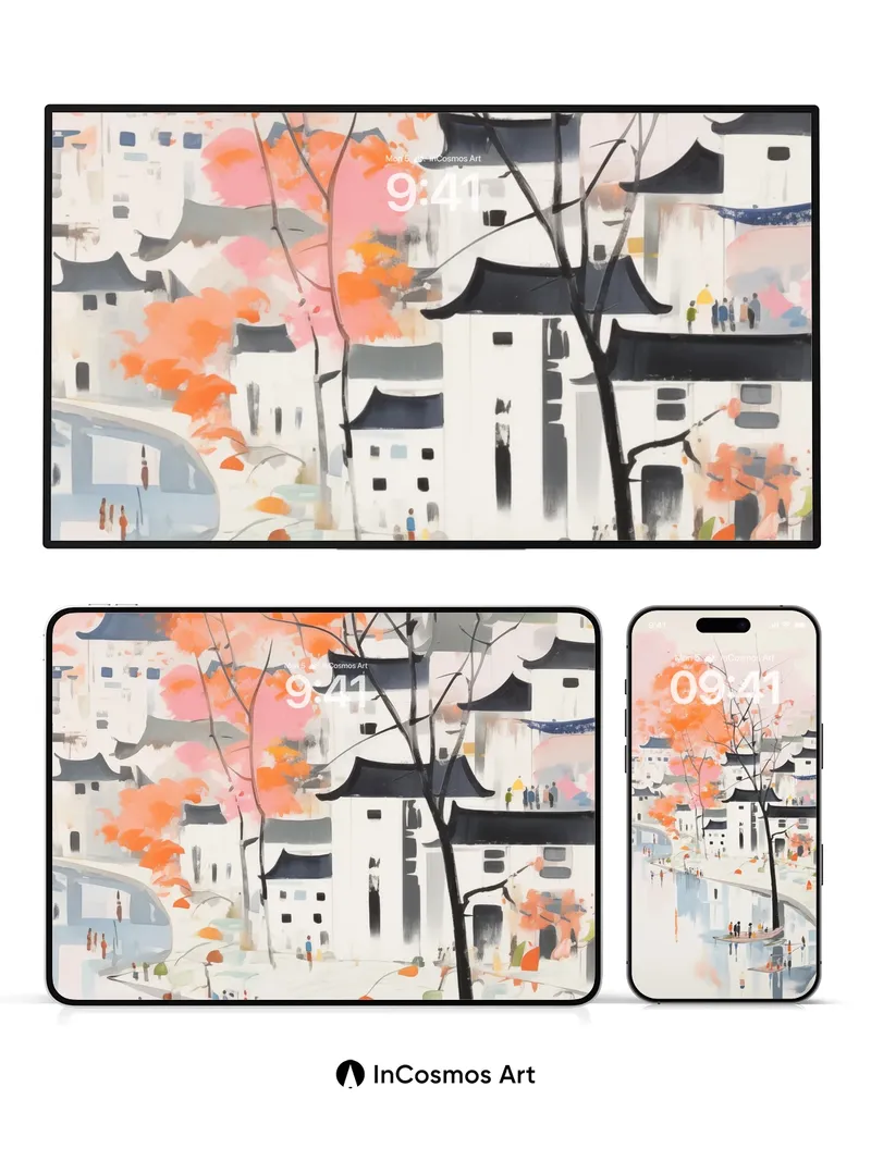 Autumn Whispers Wallpaper with Floating Canoes