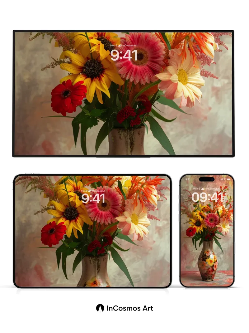 Crimson Bloom Wallpaper with Painted Vase