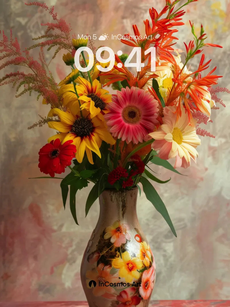 Crimson Bloom Wallpaper with Painted Vase