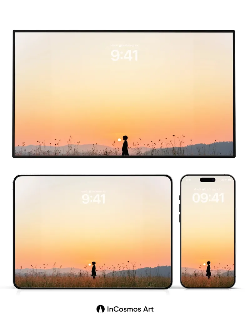 Serenity Silhouette Wallpaper with Distant Sun