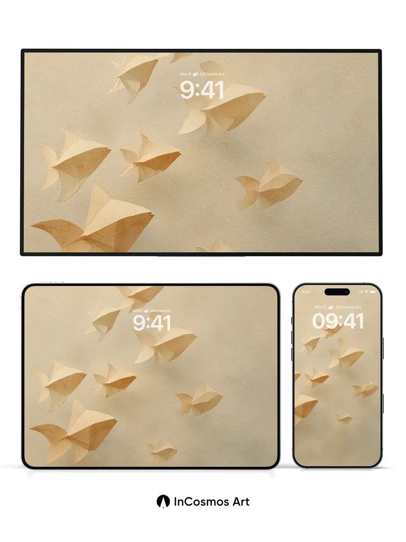Serenity Origami Wallpaper with Floating Light