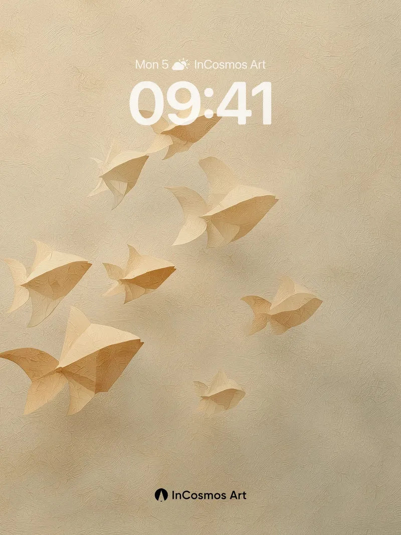 Serenity Origami Wallpaper with Floating Light