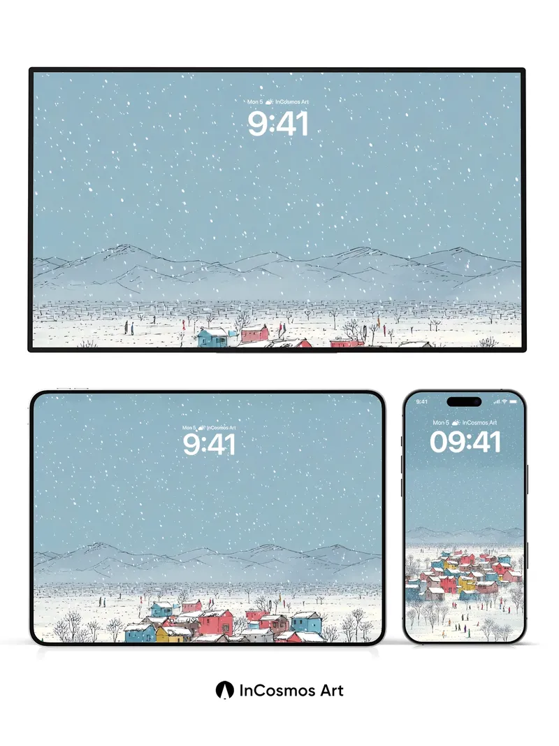 Snowfall Hush Wallpaper with Colorful Village