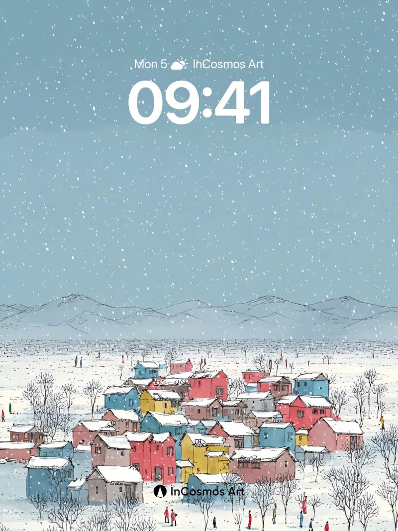 Snowfall Hush Wallpaper with Colorful Village