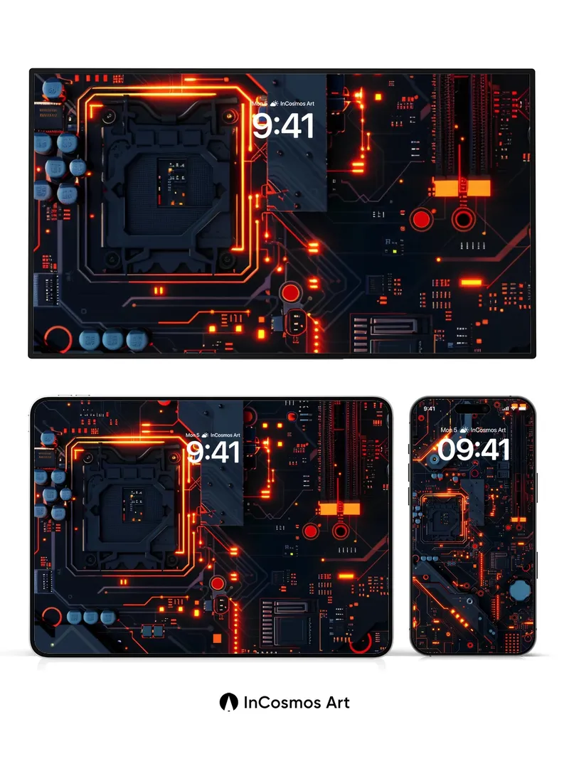 Neon Circuit Wallpaper with Pulse Lights