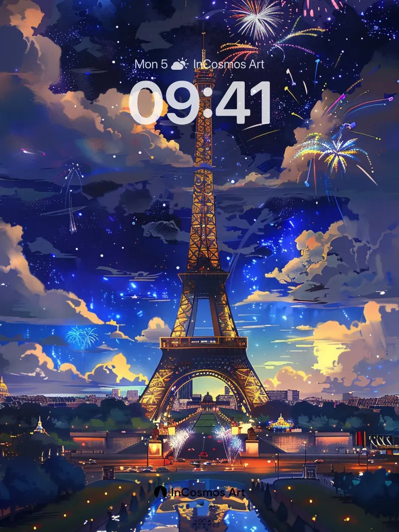Starry Eiffel Wallpaper with Firework Echoes