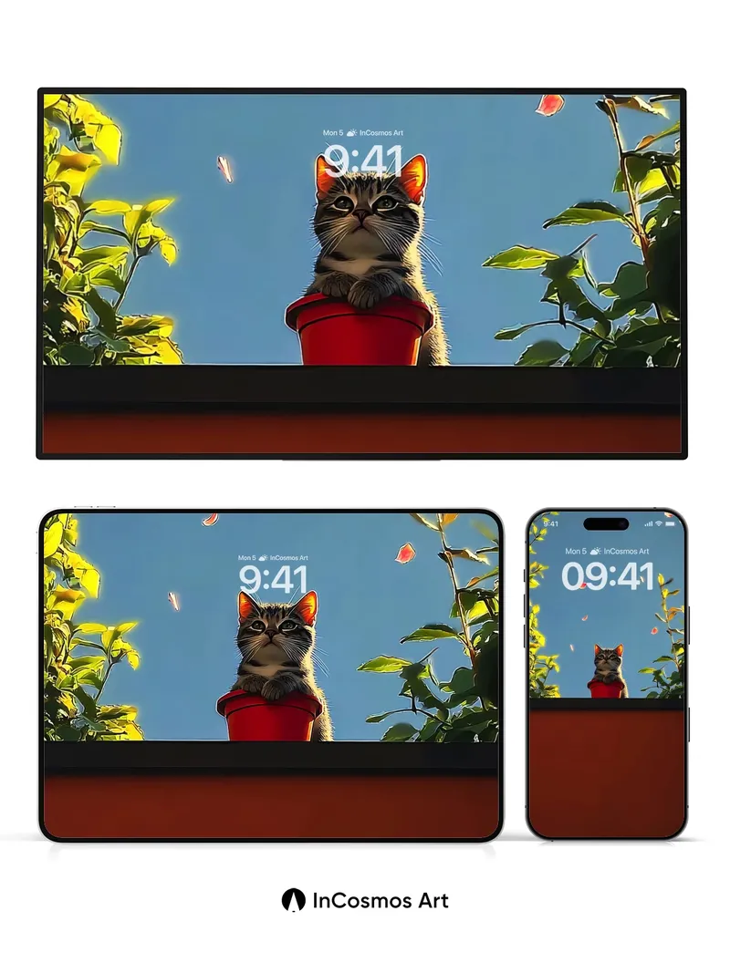 Whispering Kitten Wallpaper with Floating Petals