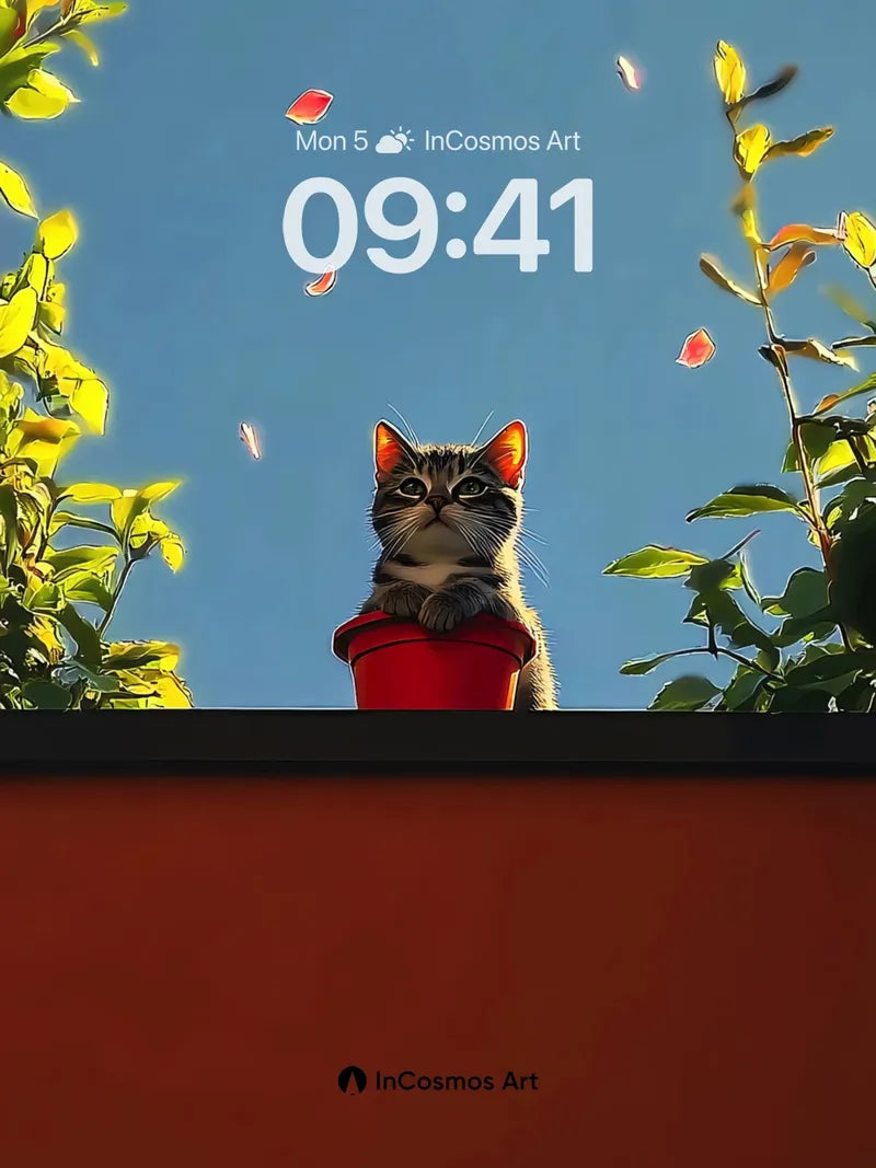 Whispering Kitten Wallpaper with Floating Petals