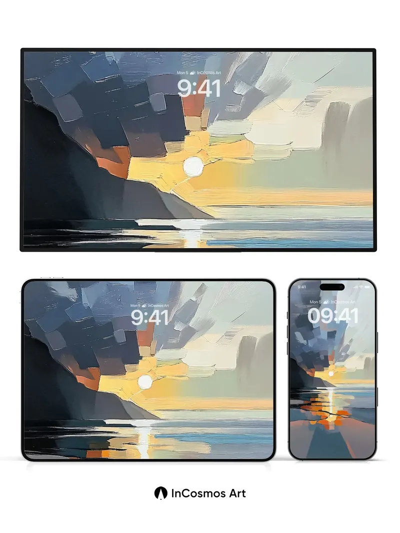 Serenity Reflection Wallpaper with Cubist Sky