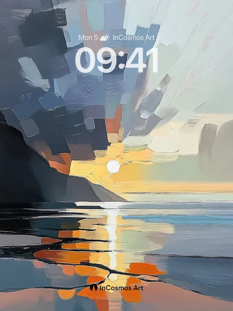Serenity Reflection Wallpaper with Cubist Sky