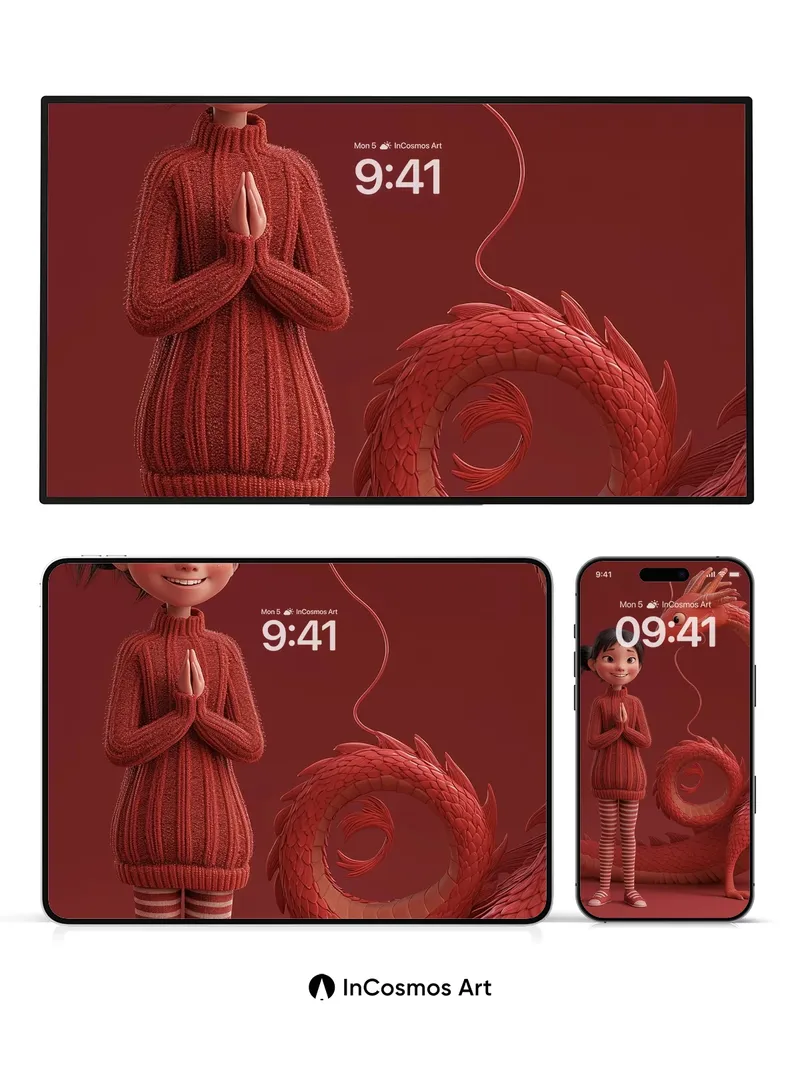 Whispering Red Dragon Wallpaper with Knit Warmth