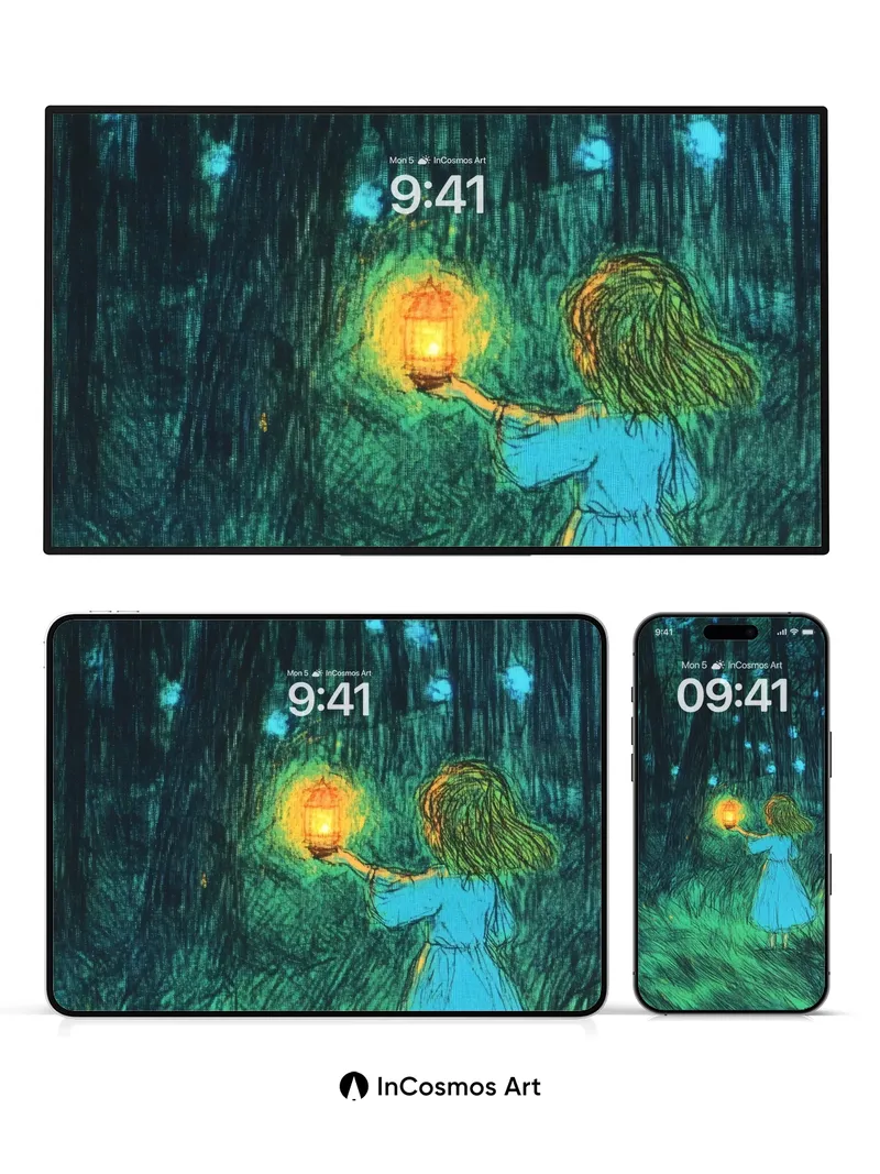 Whispering Woods Wallpaper with Floating Light