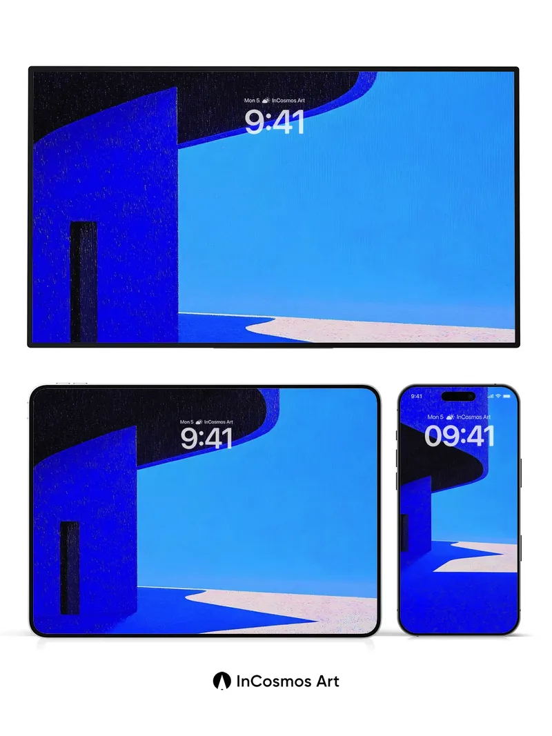 Cobalt Curve Wallpaper with Floating Shadows