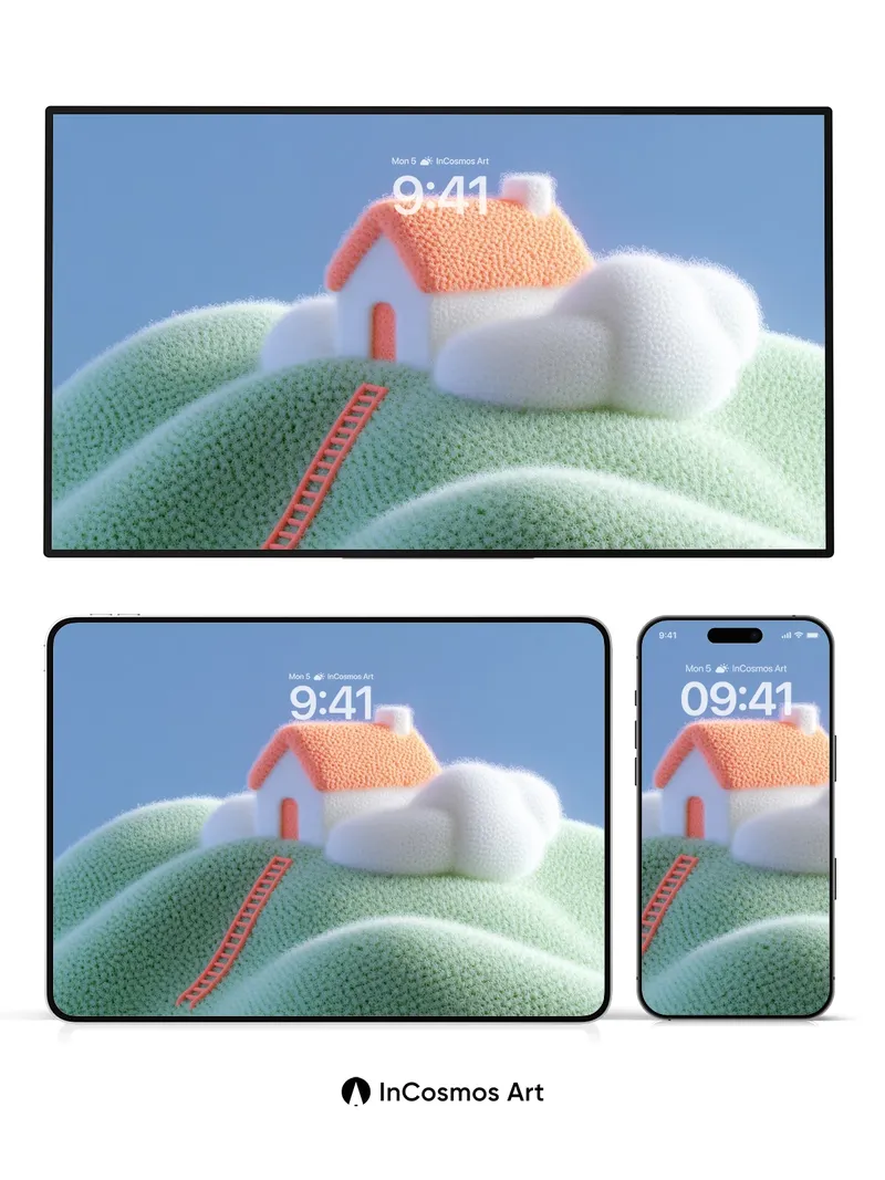 Soft Sky Cottage Wallpaper with Knitted Hills