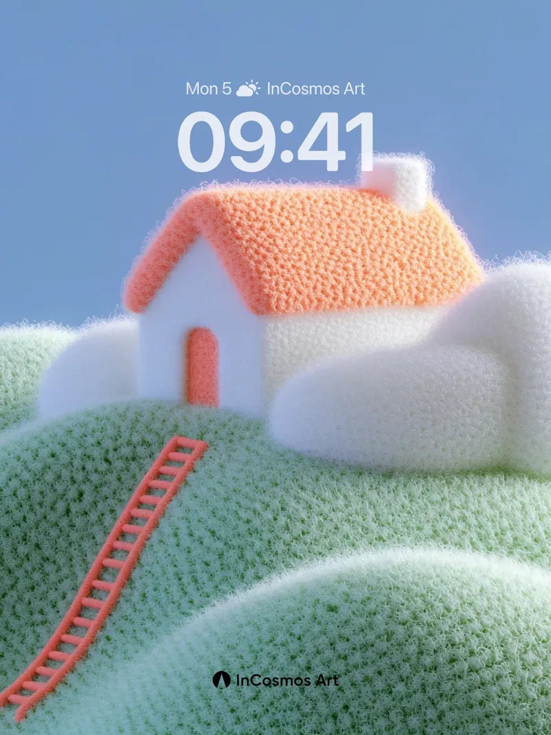 Soft Sky Cottage Wallpaper with Knitted Hills