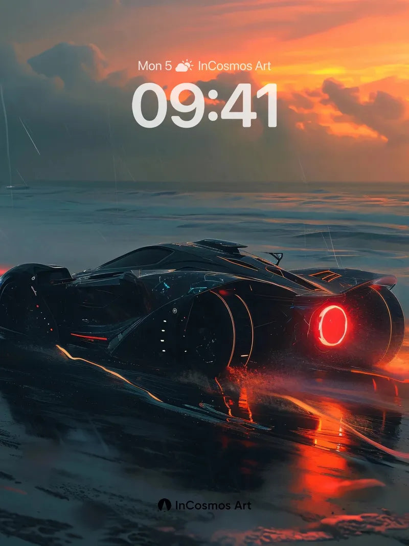 Neon Drift Wallpaper with Sunset Reflections