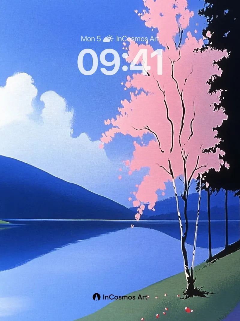 Serene Sakura Wallpaper with Mountain Reflection