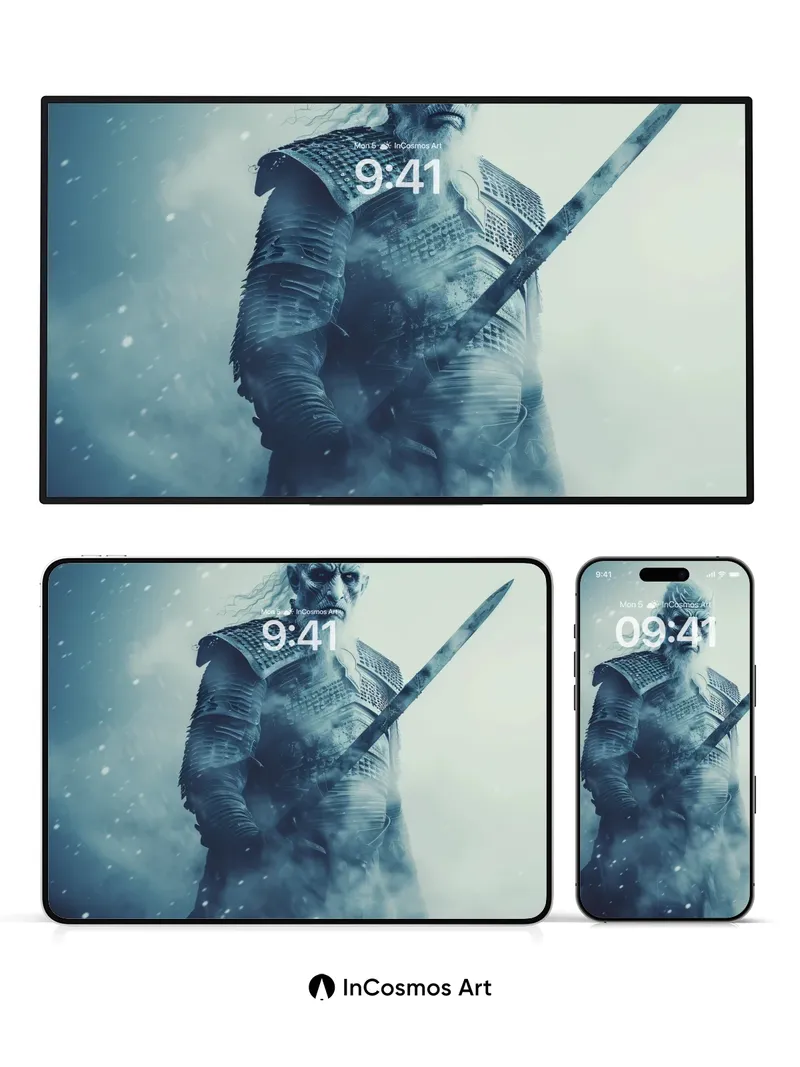 Frostbound Warrior Wallpaper with Icy Breath