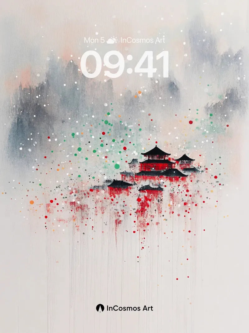 Serenity Ink Wallpaper with Floating Temple