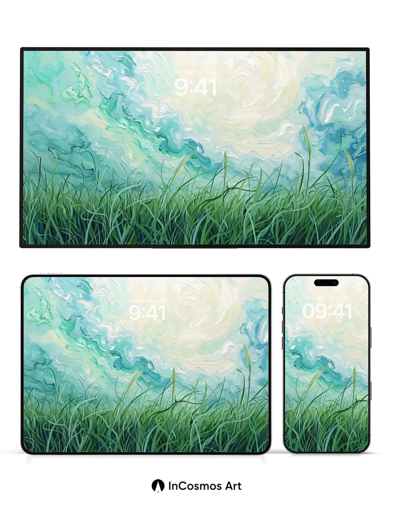 Whispering Sky Wallpaper with Living Grass